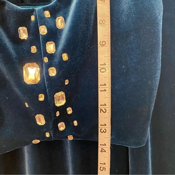 The Line up solo dance costume 2 piece velvet teal rhinestone Austere skirt MA - Picture 12 of 13